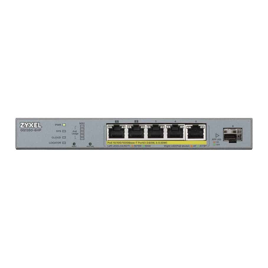 Zyxel 5-Port GS1350-6HP Smart Managed PoE Gigabit Switch with GbE Uplink